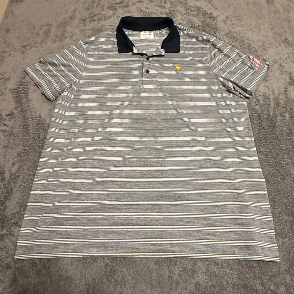 Lacoste Sport Mens 3XL‎ Polo Shirt Grey Striped Golf Trophy USA Presidents Cup